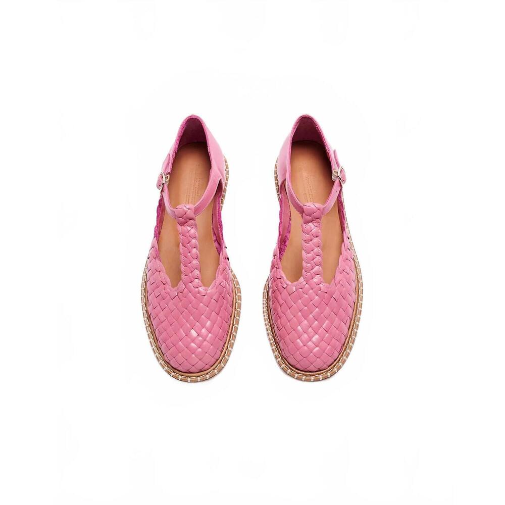 NEW NAGUISA women's fragaria woven t-strap shoes in pink - Picture 2 of 5